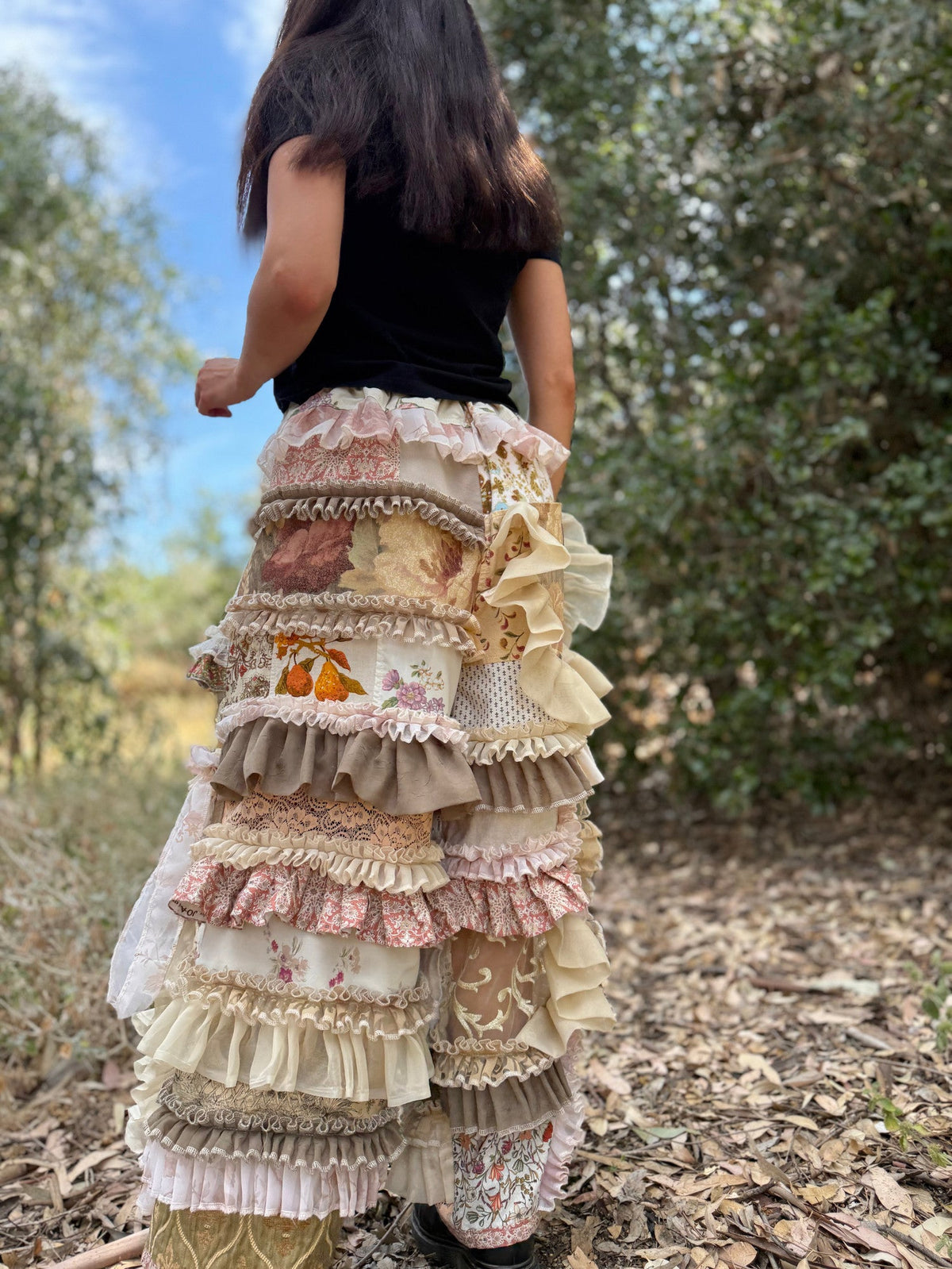 Upcycled Adjustable-Waist Ruffle Pants