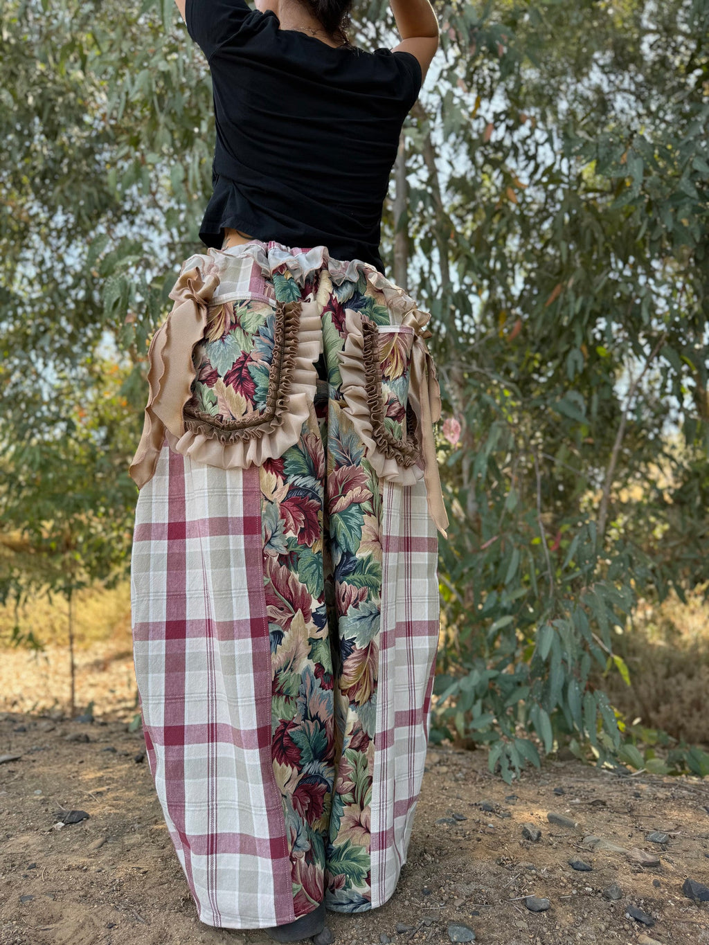 Upcycled Adjustable-Waist Ruffle Pants