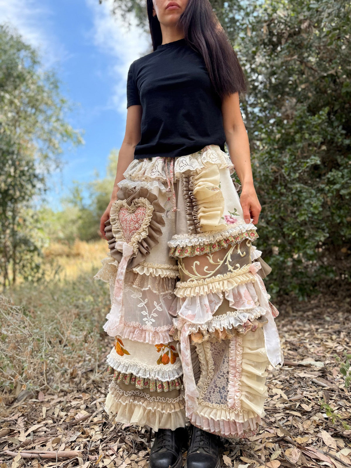 Upcycled Adjustable-Waist Ruffle Pants