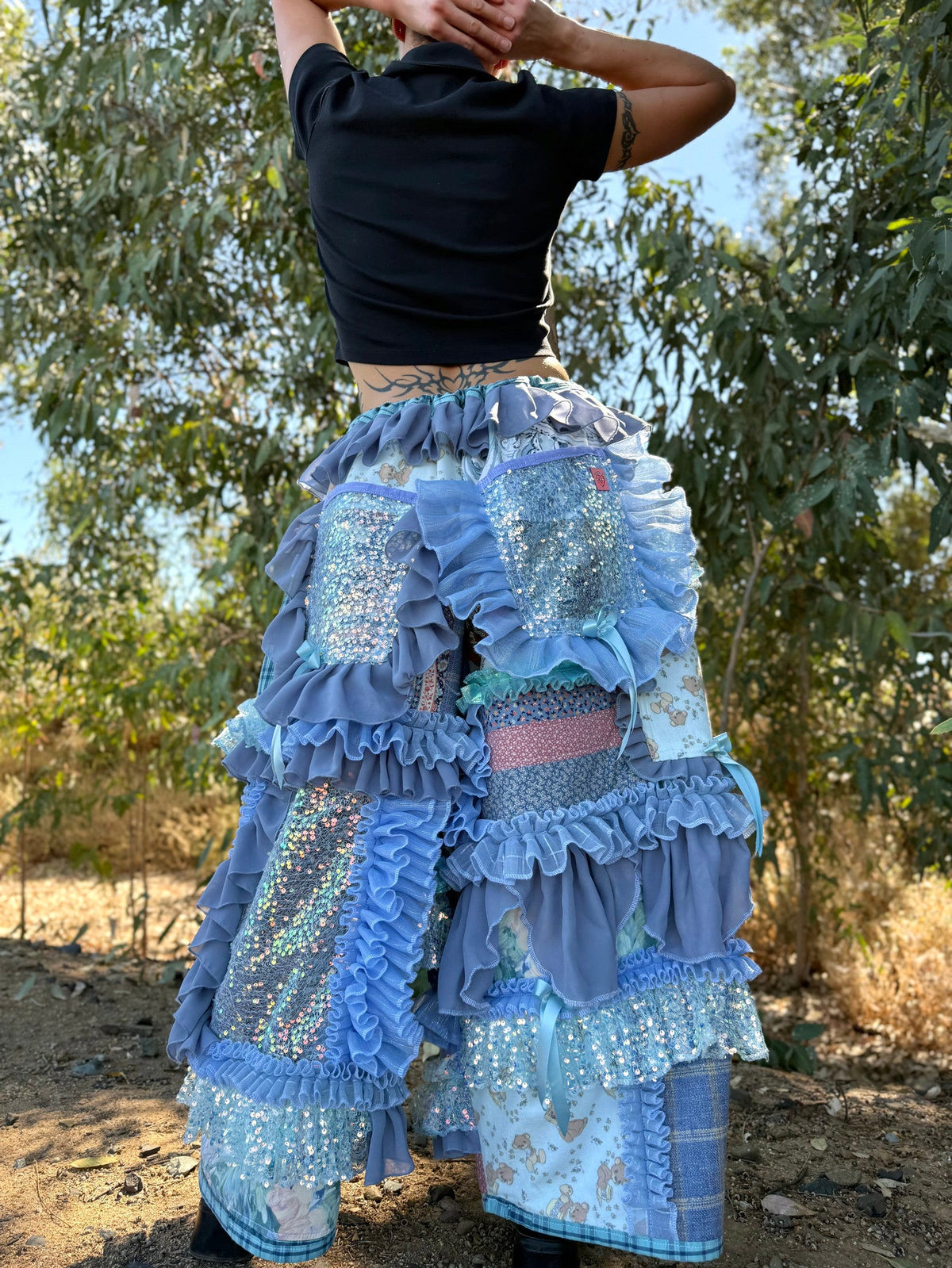 Upcycled Adjustable-Waist Ruffle Pants