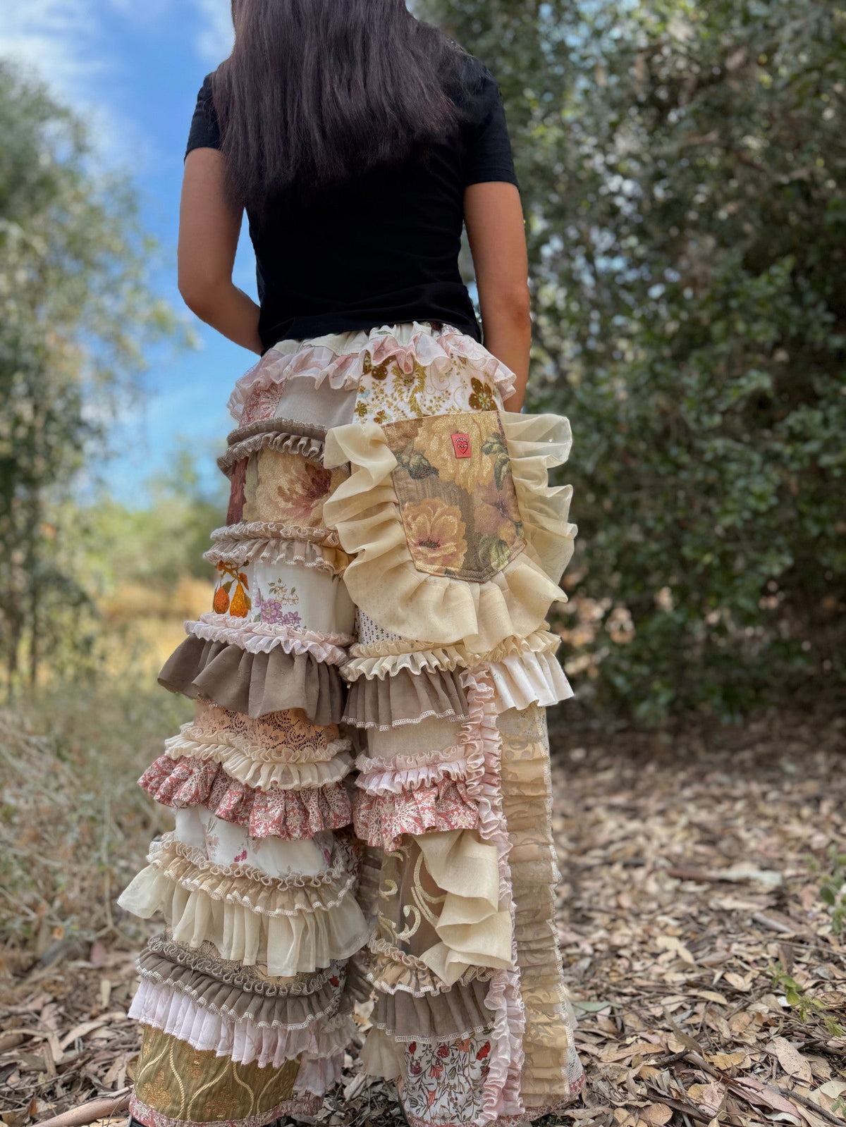 Upcycled Adjustable-Waist Ruffle Pants