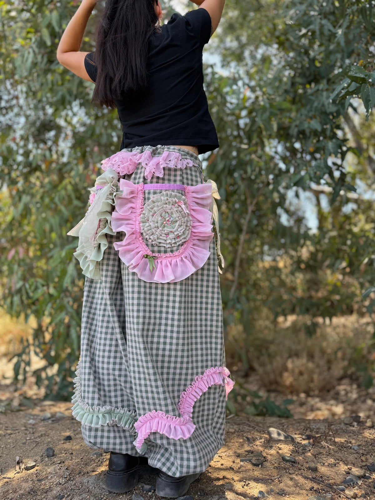 Upcycled Adjustable-Waist Ruffle Pants