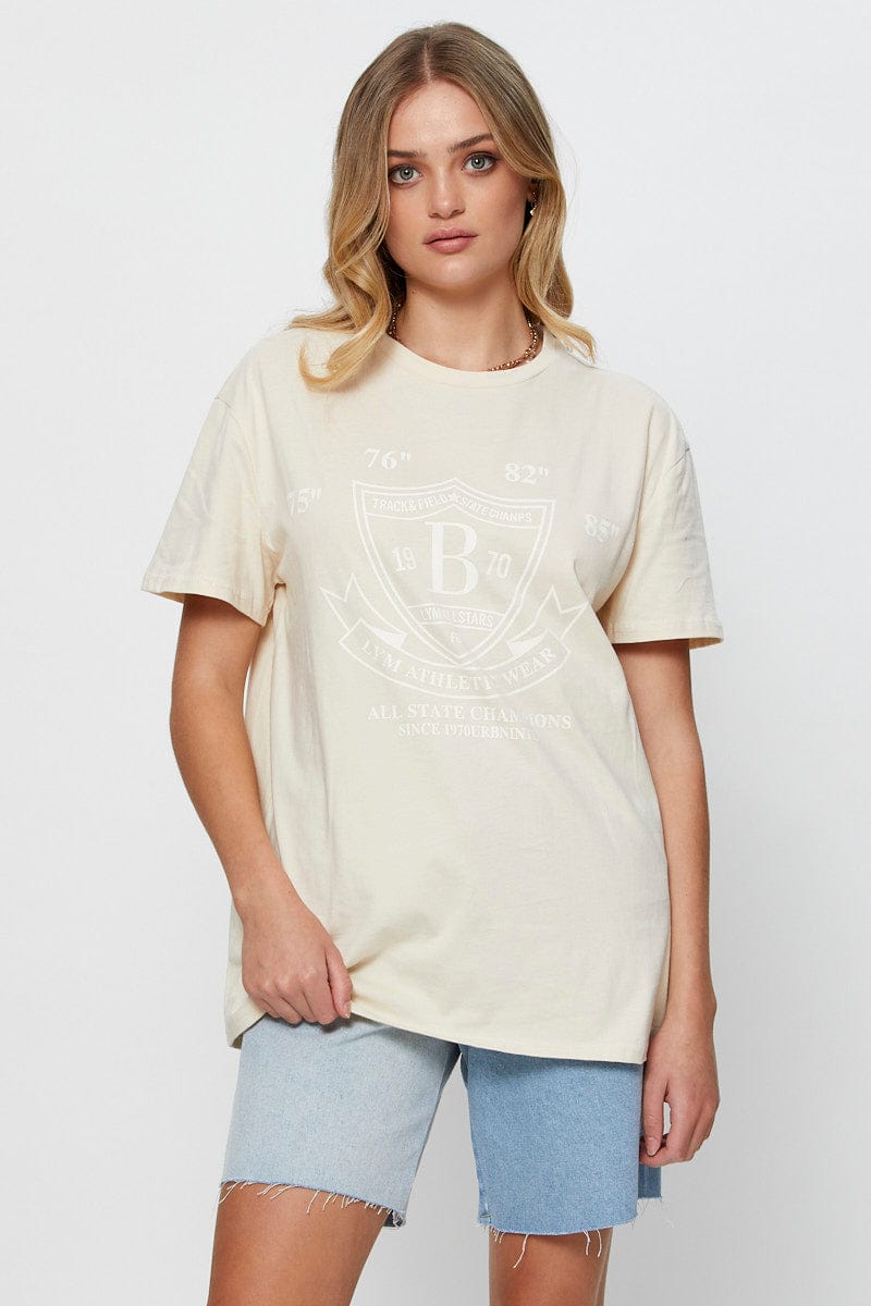 Beige Graphic T-Shirt Short Sleeve