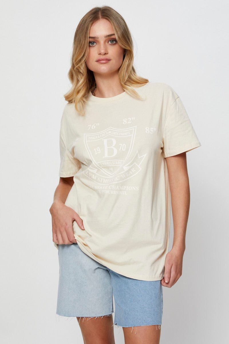 Beige Graphic T-Shirt Short Sleeve