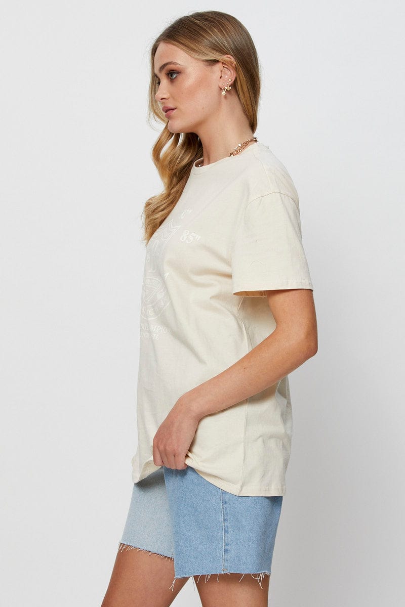 Beige Graphic T-Shirt Short Sleeve