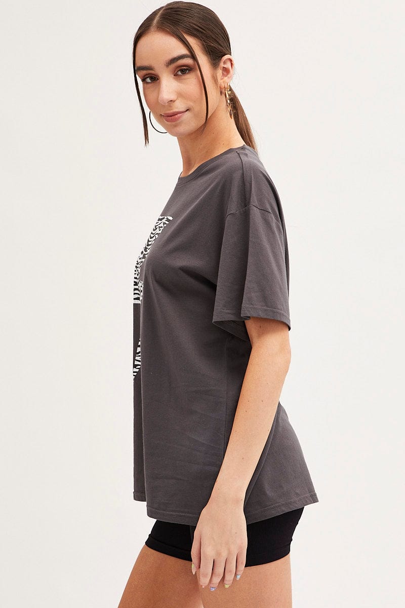 Black Zebra T-Shirt Crew Neck Oversized Cotton