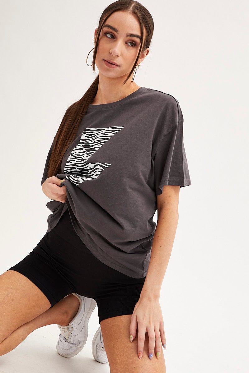 Black Zebra T-Shirt Crew Neck Oversized Cotton