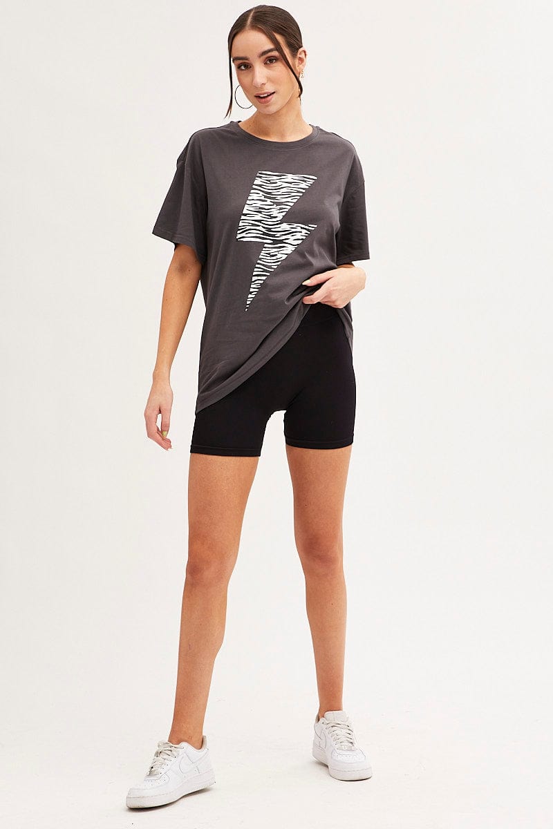 Black Zebra T-Shirt Crew Neck Oversized Cotton