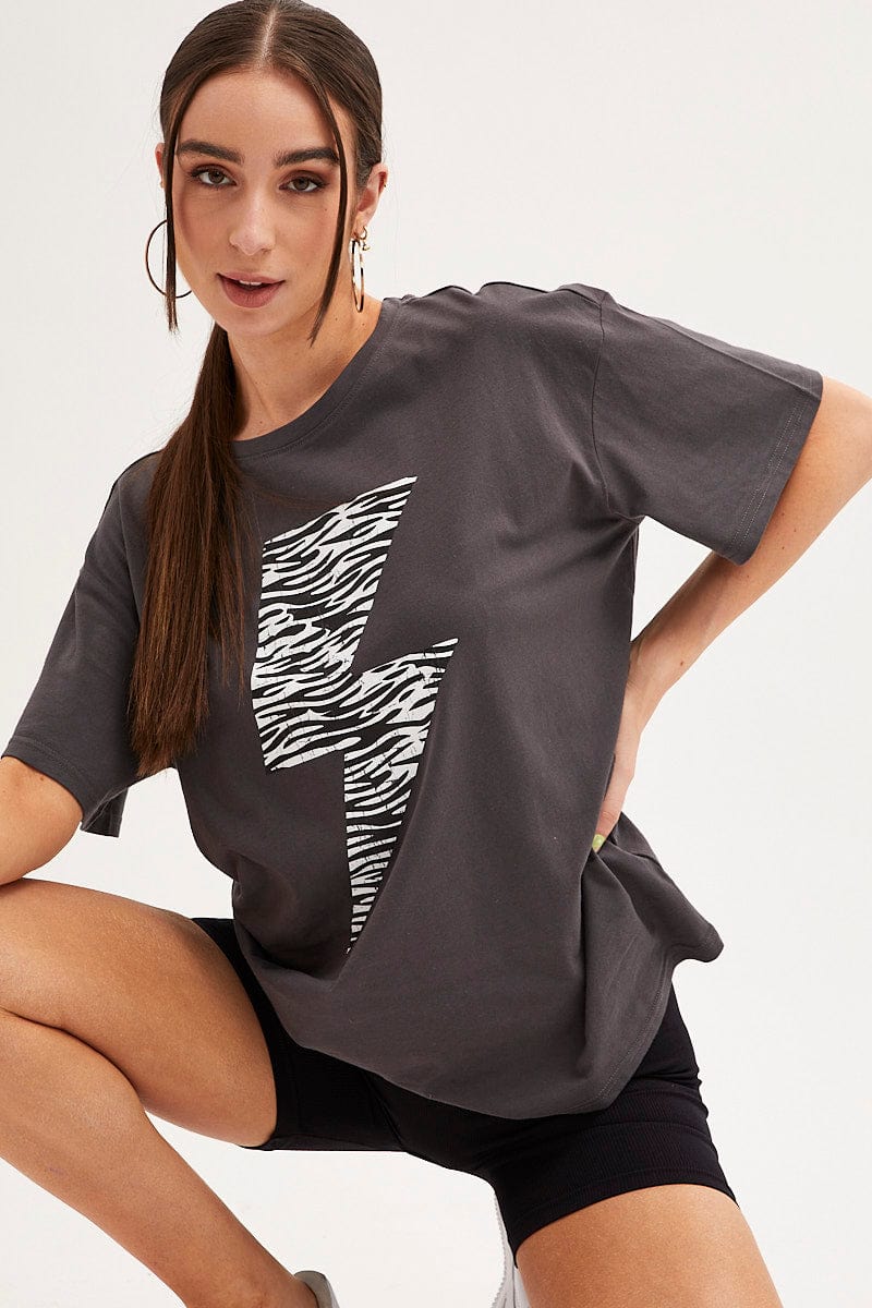Black Zebra T-Shirt Crew Neck Oversized Cotton