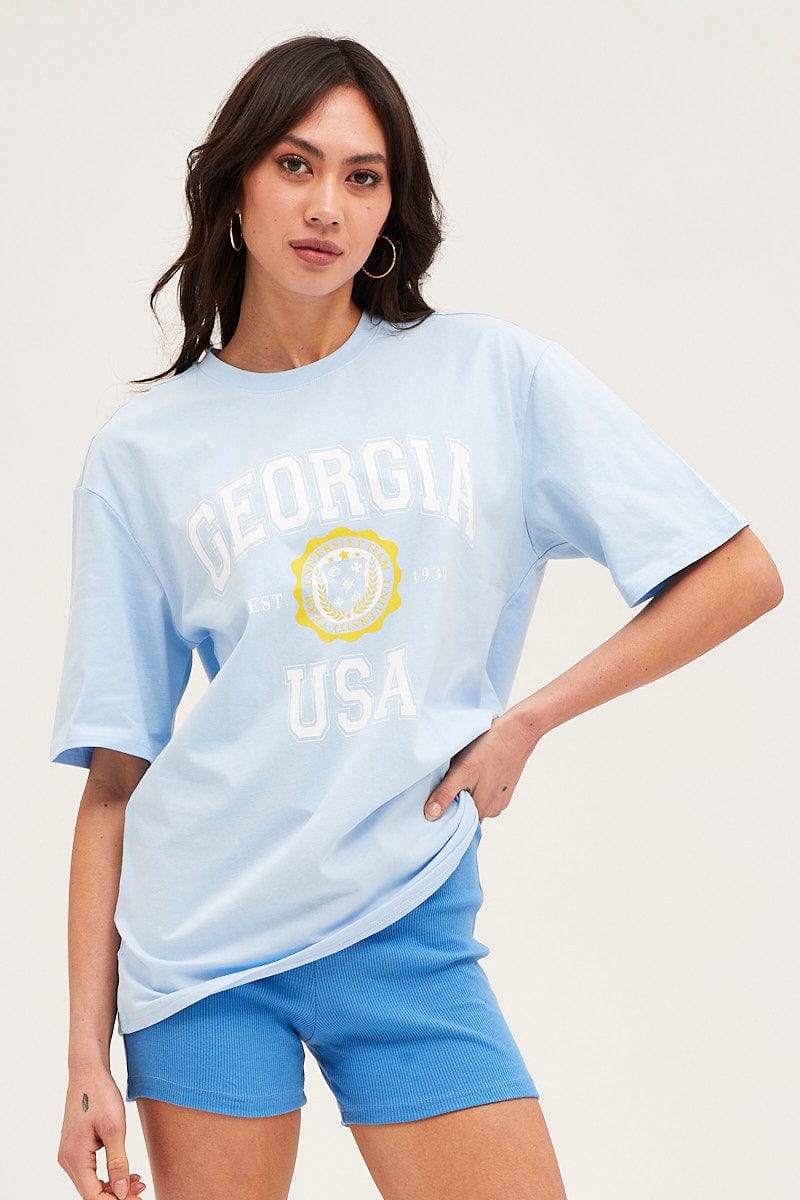 Blue Short Sleeve Graphic T-Shirt