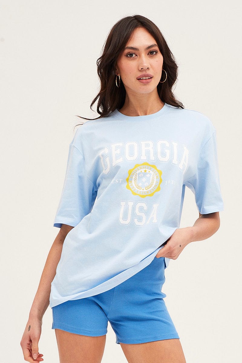 Blue Short Sleeve Graphic T-Shirt
