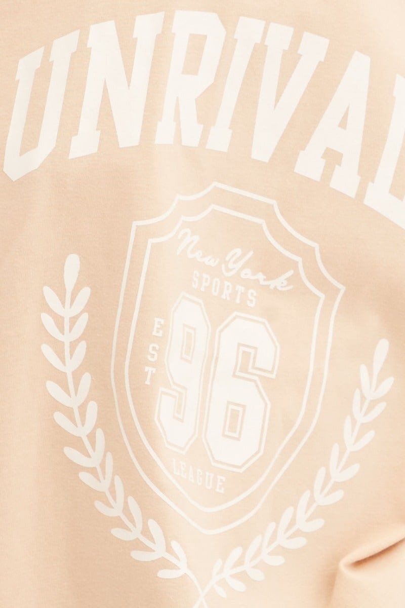 Beige Graphic T-Shirt Short Sleeve Crew Neck