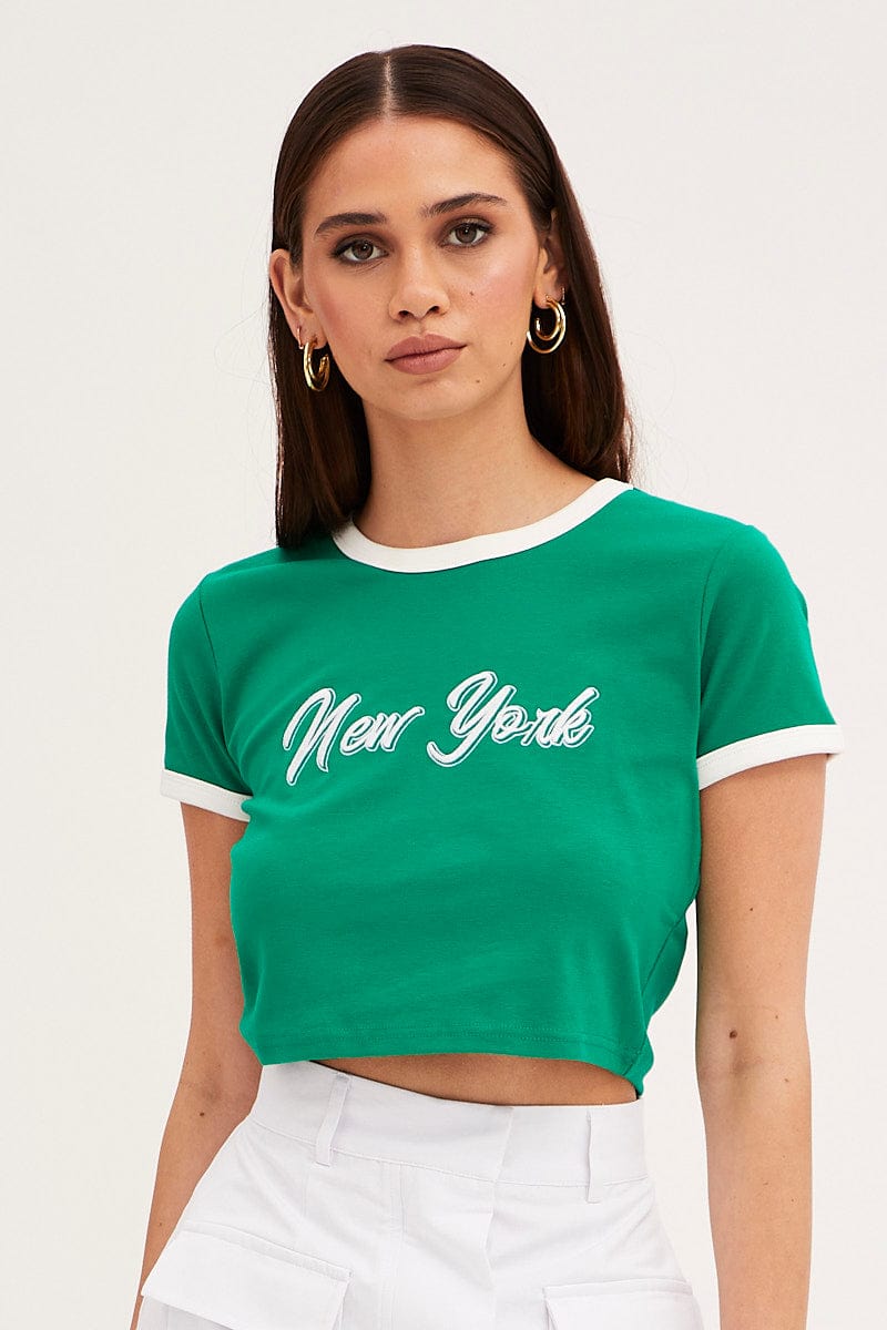 Green Baby T-Shirt Short Sleeve Crew Neck Crop