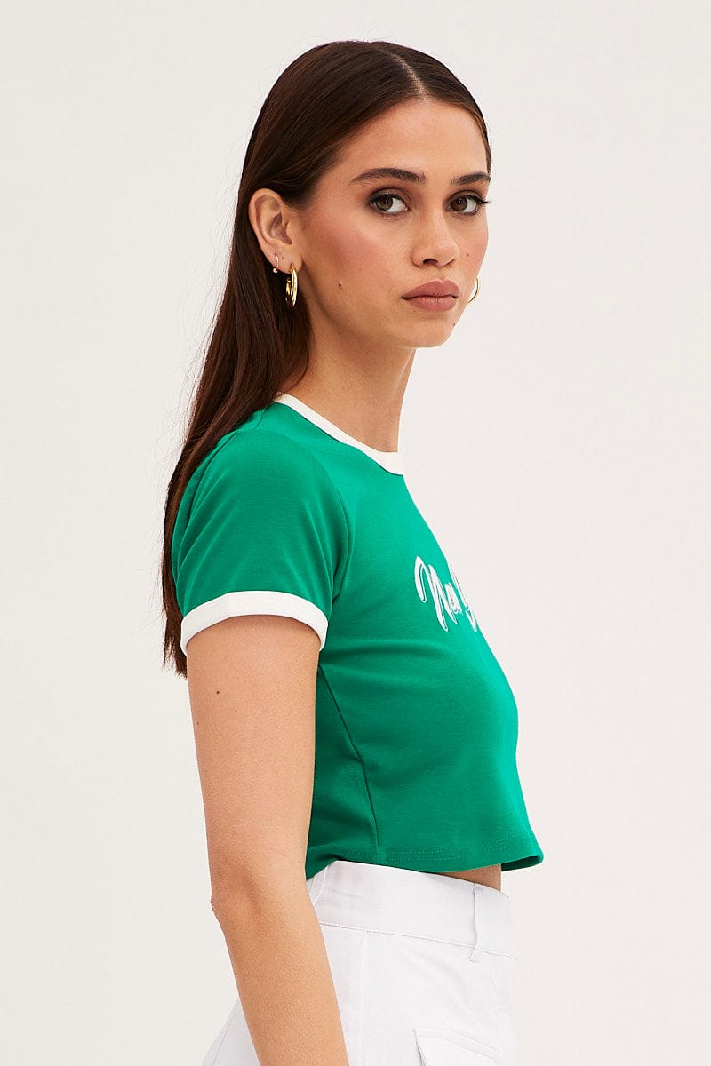 Green Baby T-Shirt Short Sleeve Crew Neck Crop