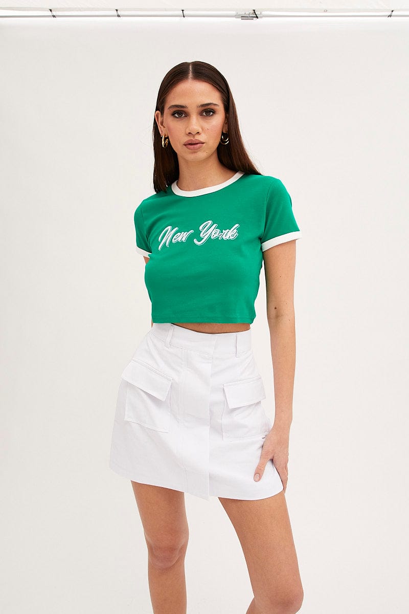 Green Baby T-Shirt Short Sleeve Crew Neck Crop
