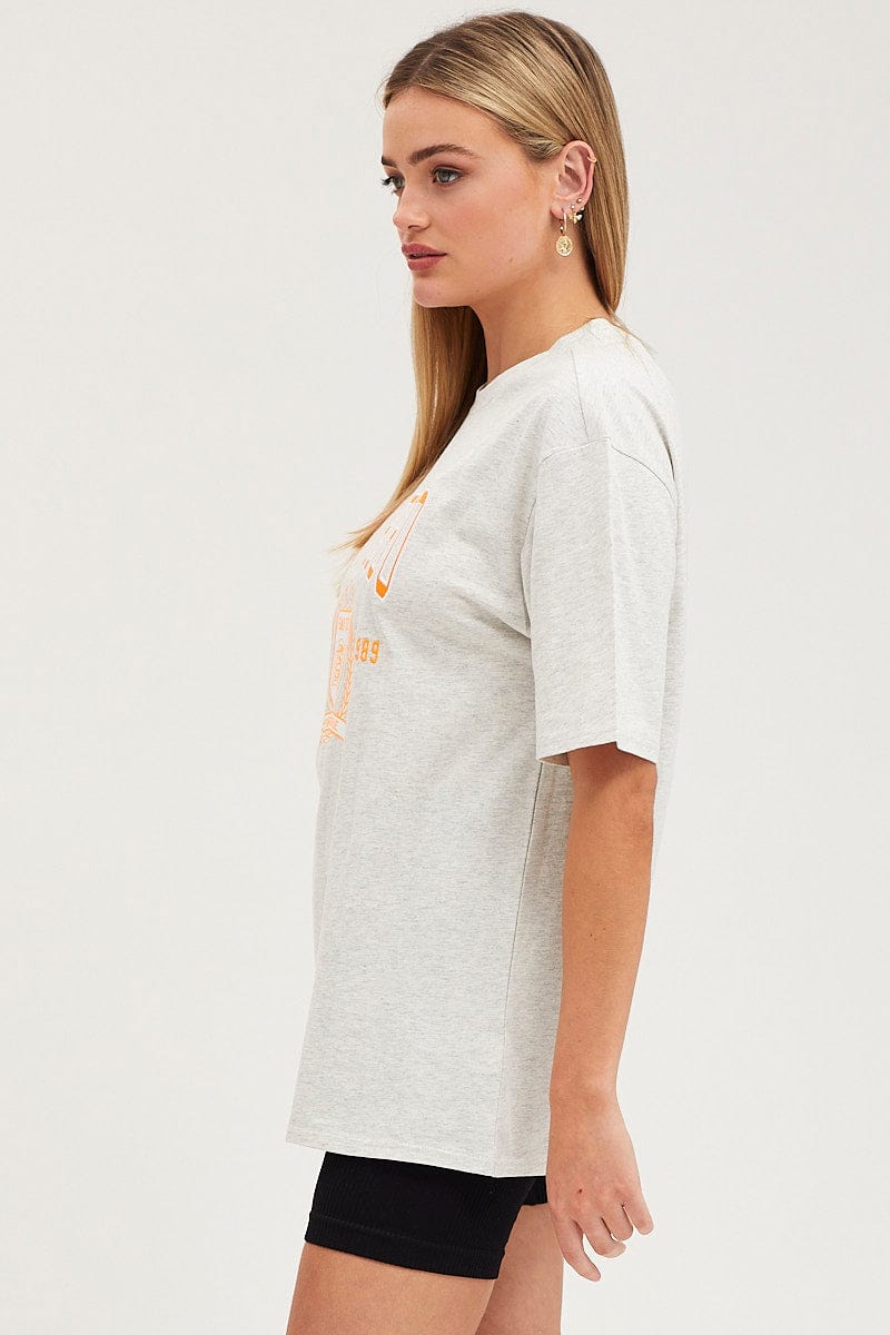 Grey Graphic T-Shirt Short Sleeve Embroided