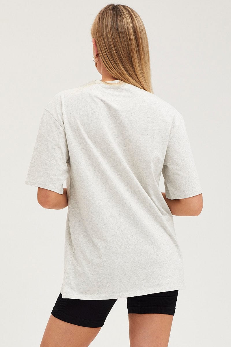 Grey Graphic T-Shirt Short Sleeve Embroided