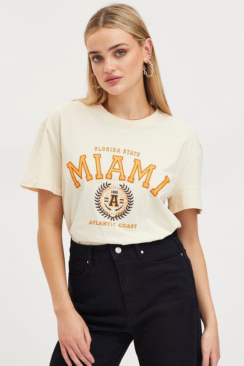 Beige Graphic T-Shirt Short Sleeve
