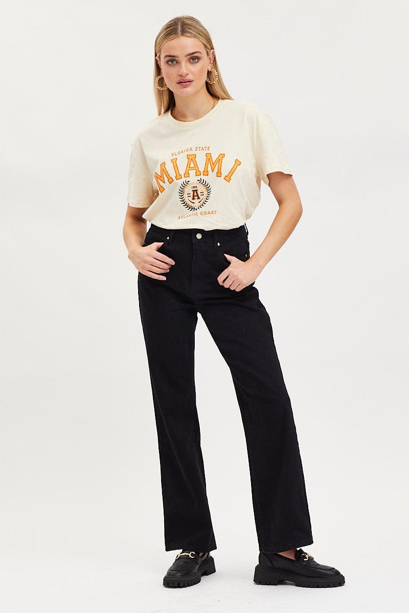Beige Graphic T-Shirt Short Sleeve