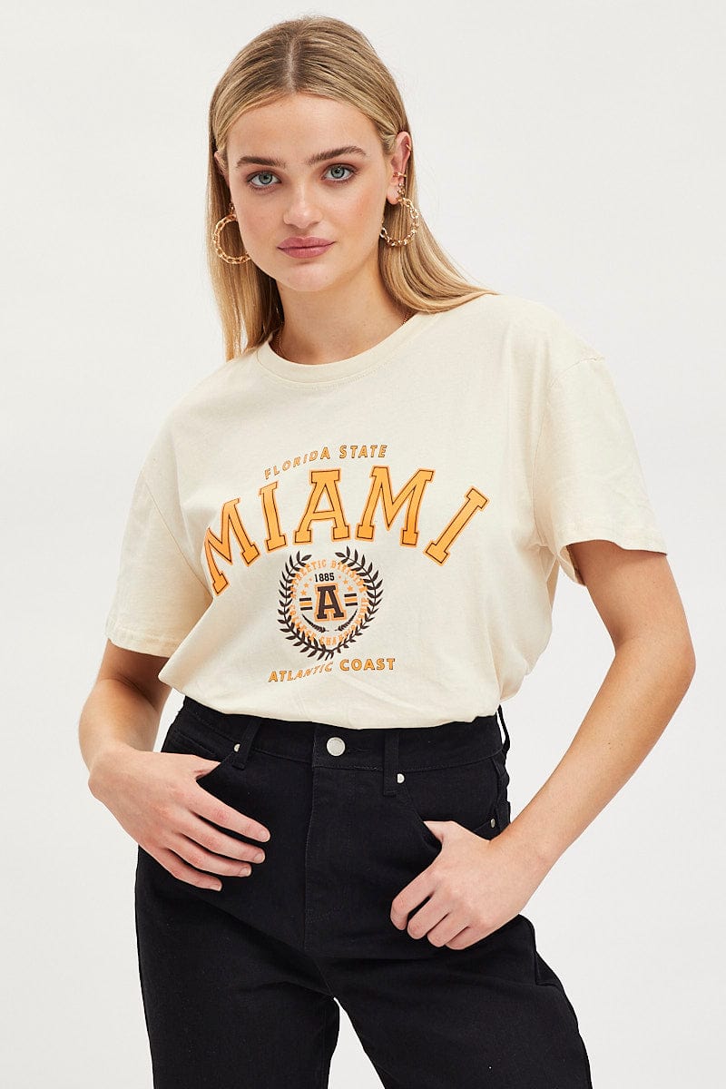Beige Graphic T-Shirt Short Sleeve