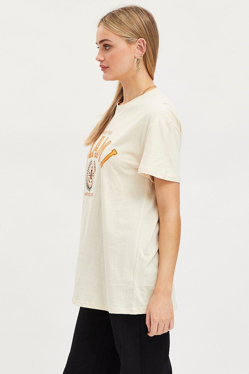 Beige Graphic T-Shirt Short Sleeve