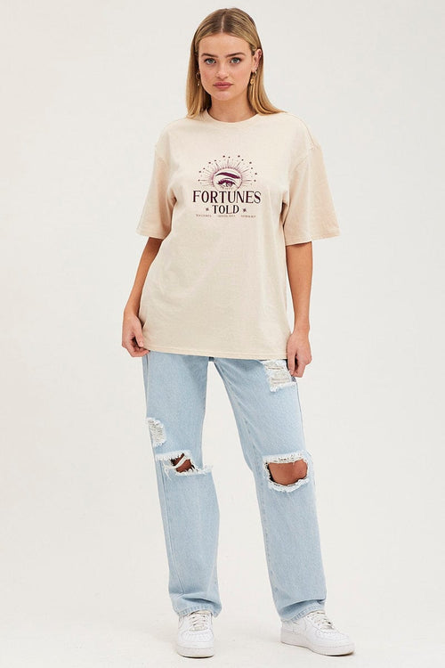 Beige Long Line T-Shirt Short Sleeve