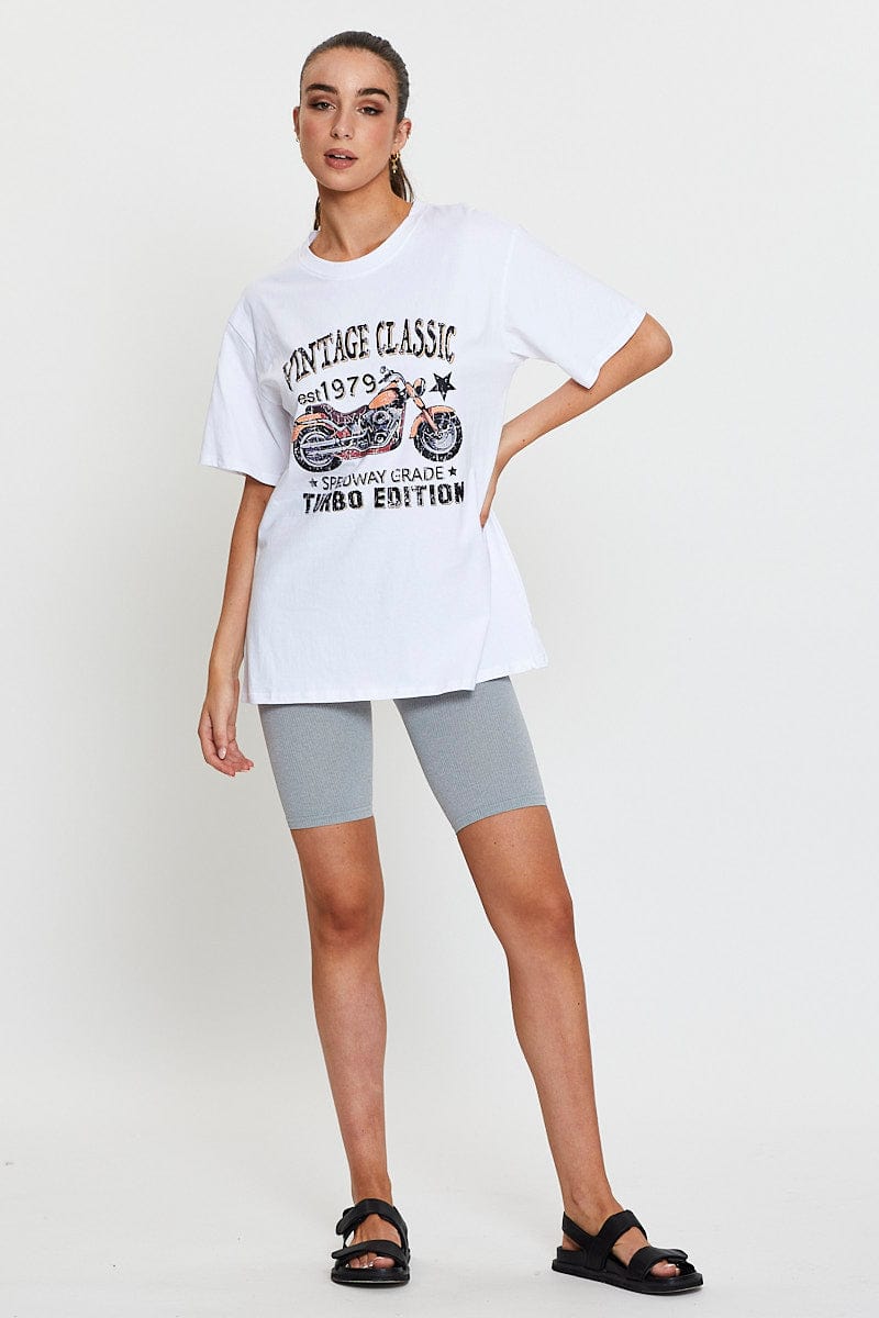 White Graphic T-Shirt Short Sleeve Oversized