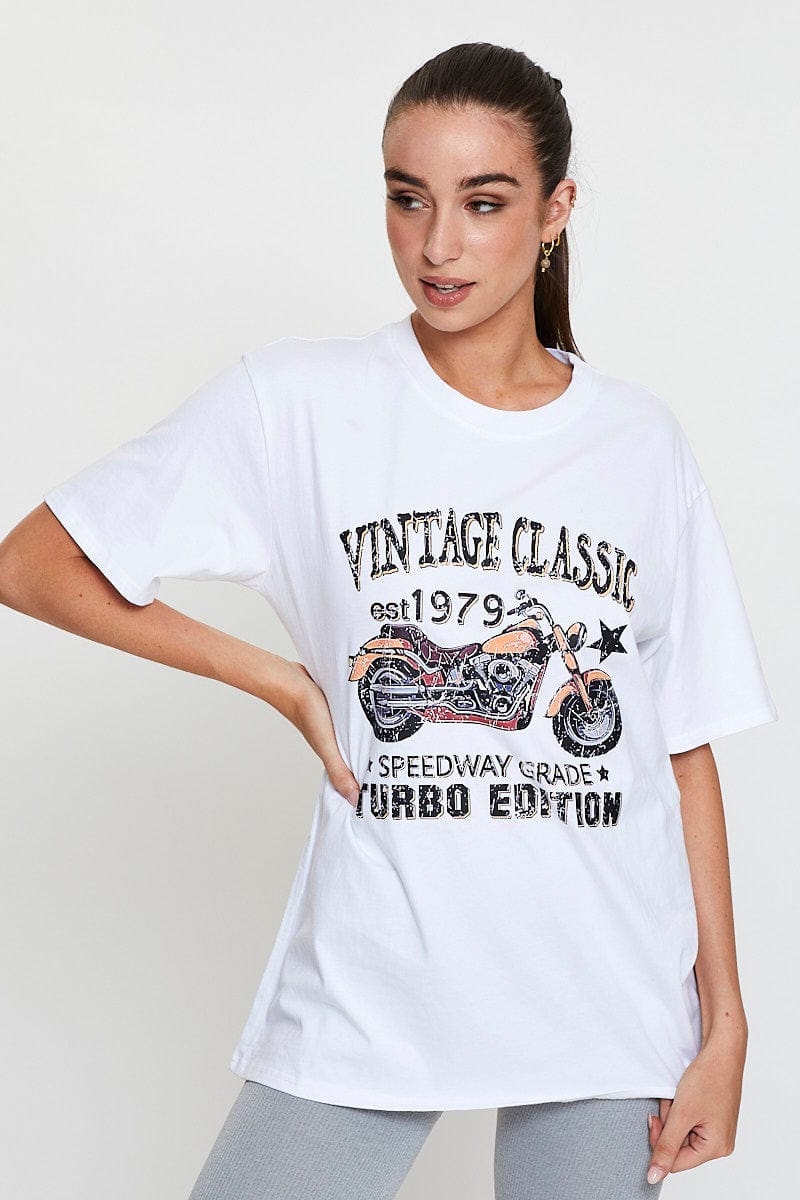 White Graphic T-Shirt Short Sleeve Oversized