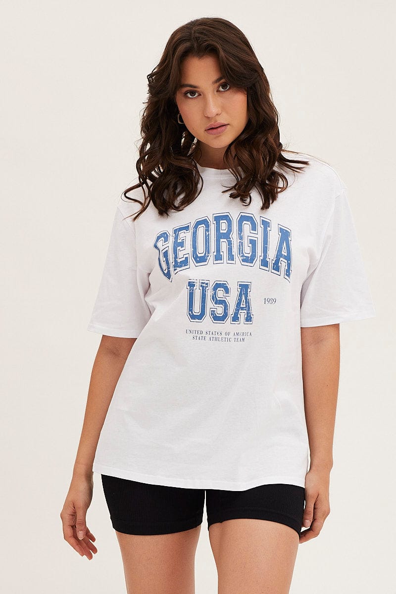 White Short Sleeve Graphic T-Shirt Cotton Jersey