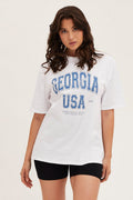 White Short Sleeve Graphic T-Shirt Cotton Jersey