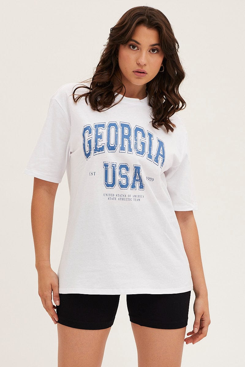 White Short Sleeve Graphic T-Shirt Cotton Jersey