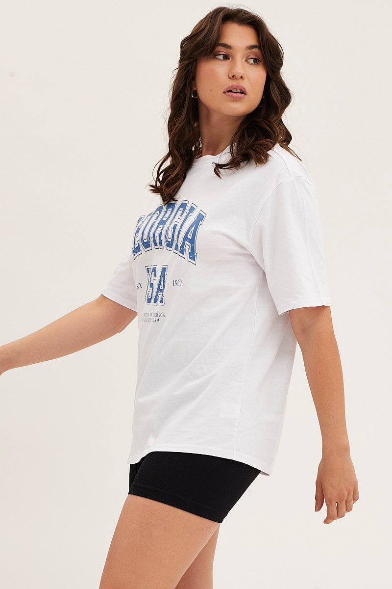 White Short Sleeve Graphic T-Shirt Cotton Jersey