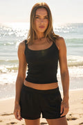 Black Tank Top Scoop Neck Rib
