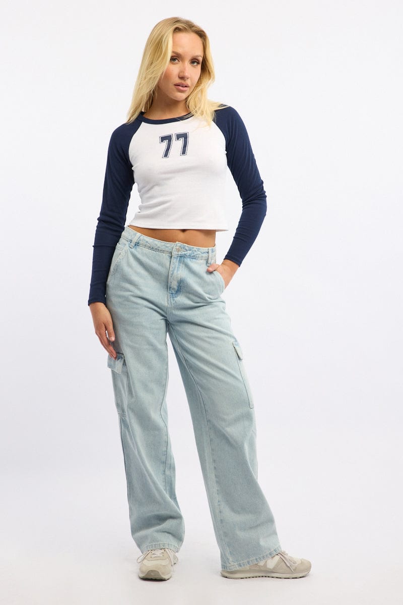 Blue Graphic T-Shirt Long Sleeve