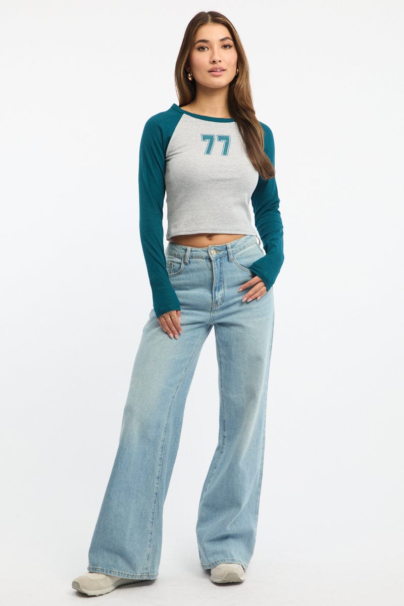 Blue Graphic T-Shirt Long Sleeve