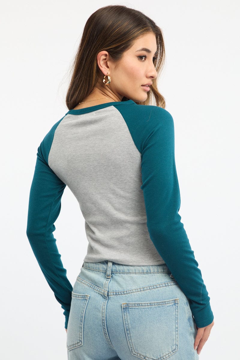 Blue Graphic T-Shirt Long Sleeve