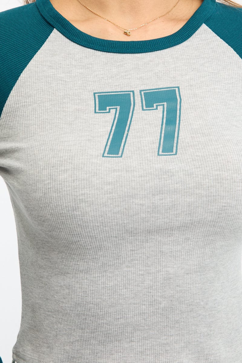 Blue Graphic T-Shirt Long Sleeve