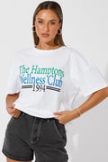 White Embroidered T-Shirt Wellness Club Graphic T-Shirt