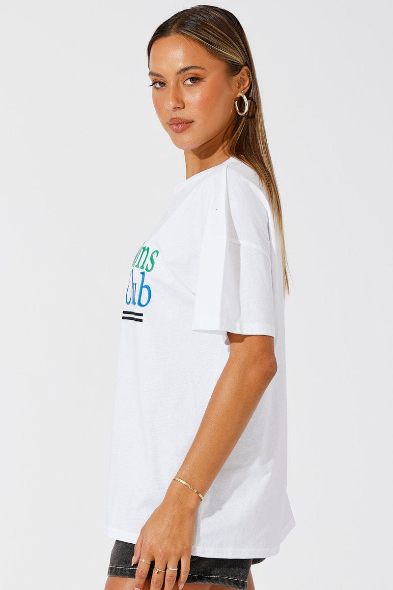 White Embroidered T-Shirt Wellness Club Graphic T-Shirt