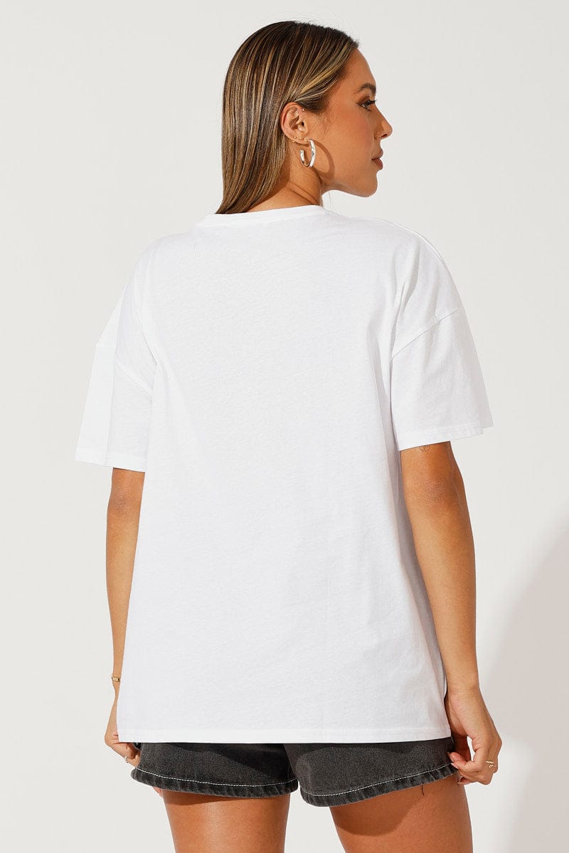 White Embroidered T-Shirt Wellness Club Graphic T-Shirt