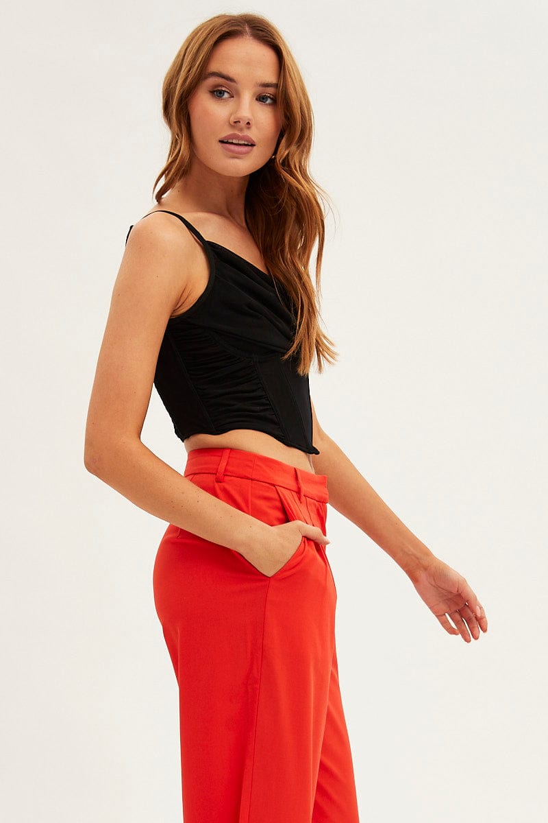 Black Corset Top Sleeveless Cowl Neck Crop Mesh