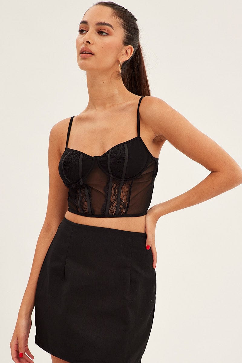 Black Crop Top Tank Top Cami Lace