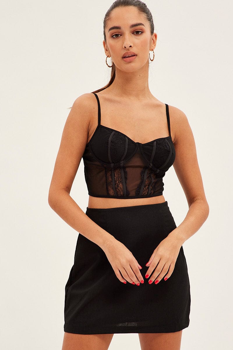 Black Crop Top Tank Top Cami Lace