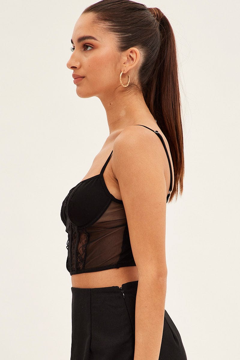 Black Crop Top Tank Top Cami Lace
