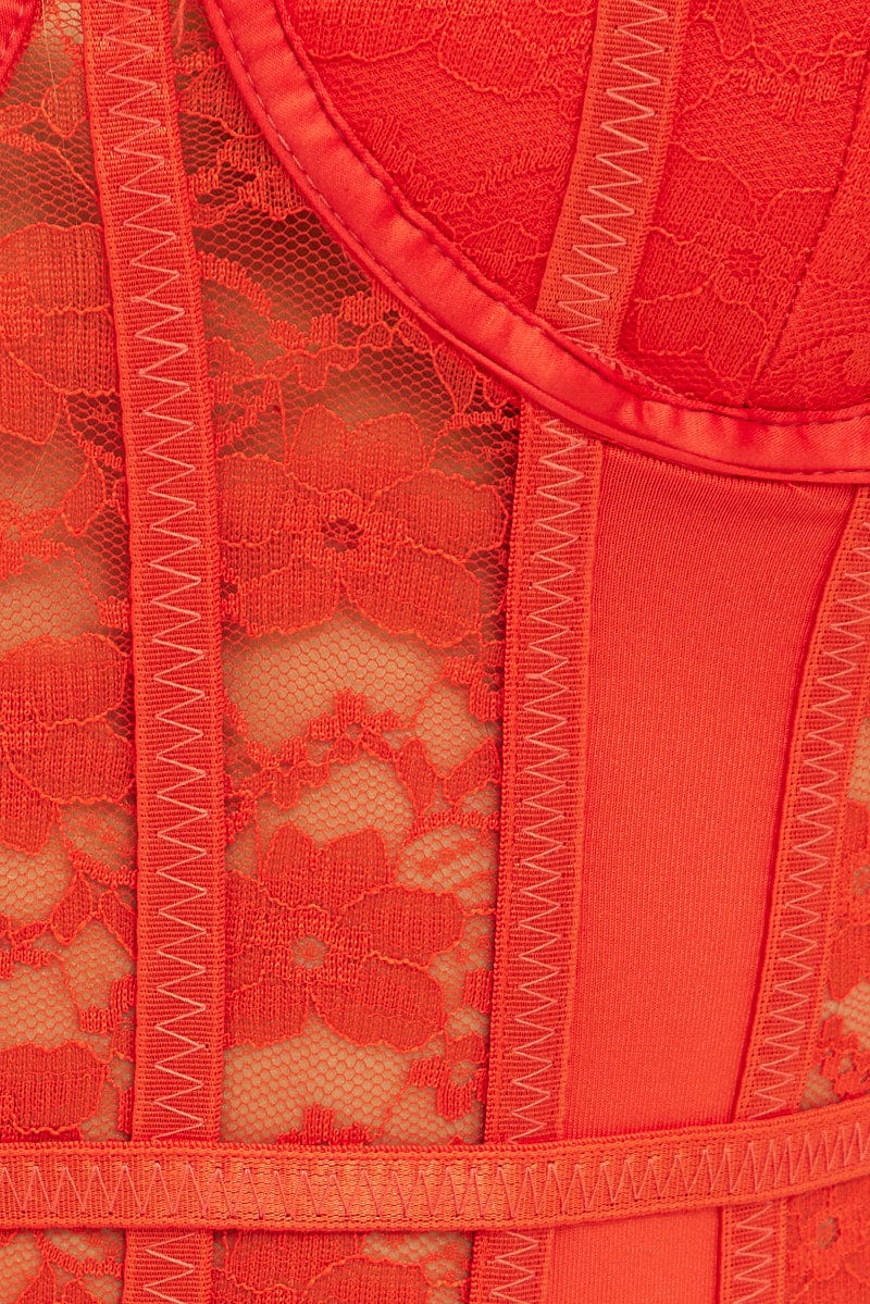 Orange Lace Bodysuit Tank Top