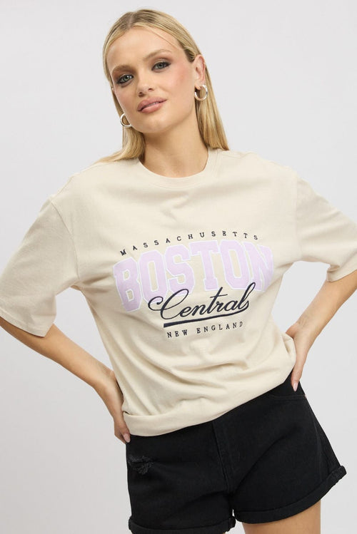 Beige Graphic T-Shirt Short Sleeve