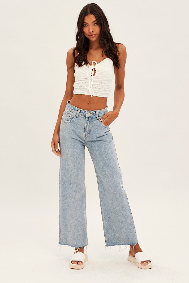 White Lace Keyhole Rushed Cropped Cami