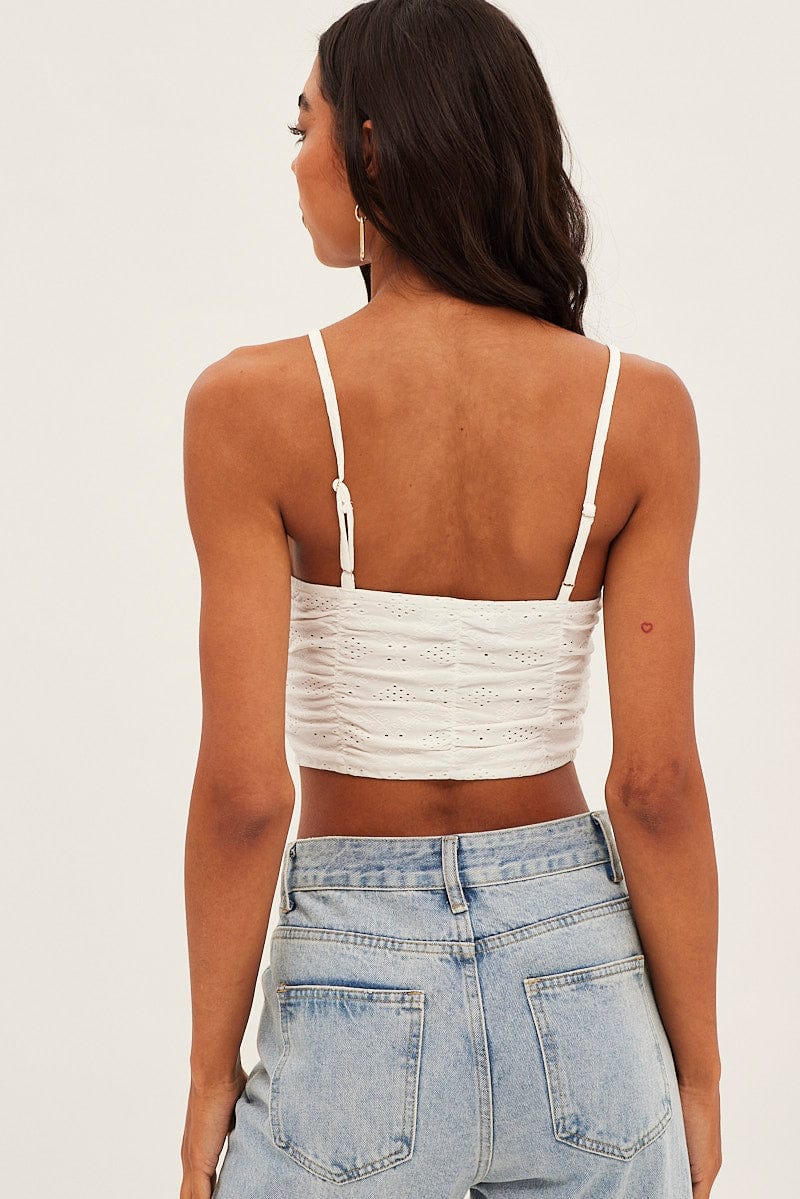 White Lace Keyhole Rushed Cropped Cami