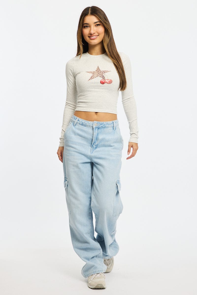 Grey Graphic T-Shirt Long Sleeve
