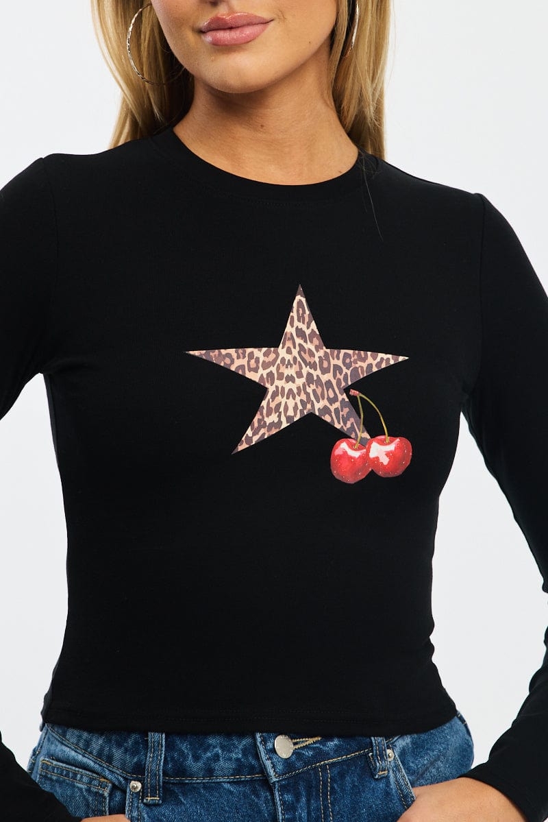 Black Graphic T-Shirt Long Sleeve
